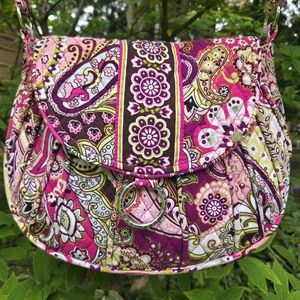 Vera Bradley Pink Saddle Up Crossbody Bag Purse Very Berry Paisley Pattern